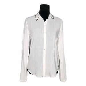 Maison Scotch Scotch & Soda white Long Sleeve Beaded Collar button up Shirt 1/S